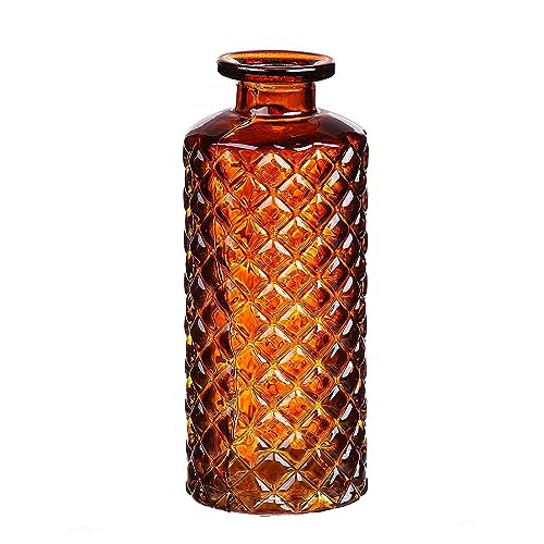 INNA-Glas Flaschenvase Emanuela aus Glas, Rautenmuster, orange-braun-klar, 13,2 cm, Ø 5,2 cm - Deko Glasflasche von INNA-Glas