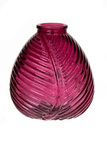 INNA-Glas Flaschenvase NELLOMIO mit Blattstruktur, Glas, pink-klar, 13 cm, Ø 12 cm - Farbige Vase von INNA-Glas