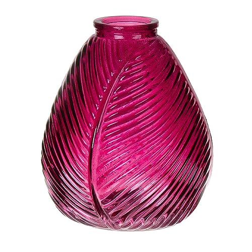 INNA-Glas Flaschenvase NELLOMIO mit Blattstruktur, Glas, pink-klar, 16 cm, Ø 14 cm - Farbige Vase von INNA-Glas
