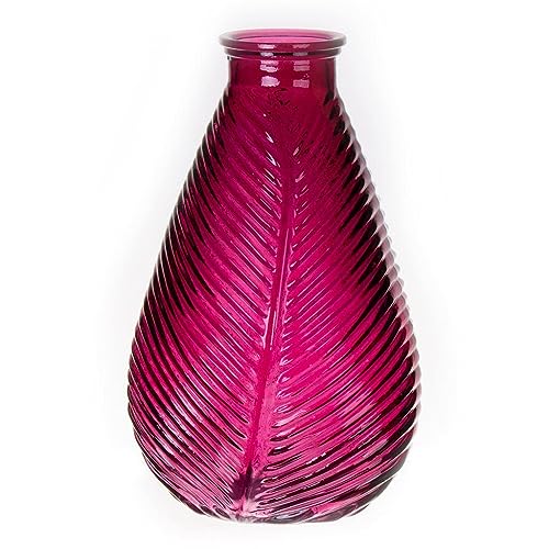 INNA-Glas Flaschenvase NELLOMIO mit Blattstruktur, Glas, pink-klar, 23 cm, Ø 14 cm - Farbige Vase von INNA-Glas