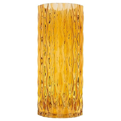 INNA-Glas Glas Blumenvase Mirian mit Struktur, klar-gelb, 30 cm, Ø 12,8 cm - Design Vase von INNA-Glas