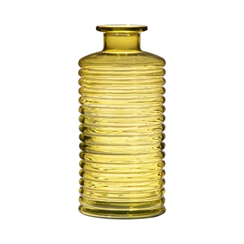 INNA-Glas Glas Dekoflasche Stuart mit Rillen, gelb-klar, 21,5cm, Ø9,5cm - Blumenvase von INNA-Glas