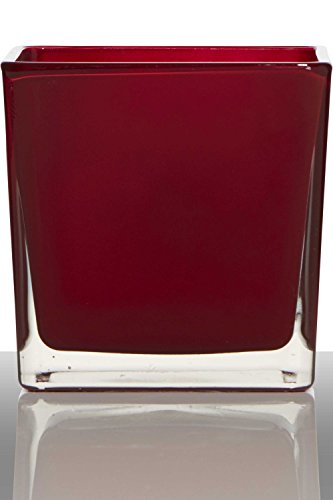 INNA-Glas Glas Übertopf Kim, Würfel - Viereckig, rot, 14x14x14cm - Blumentopf - Übertopf klein von INNA-Glas