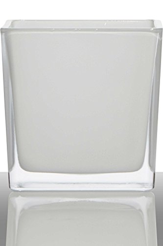 INNA-Glas Glas Übertopf Kim, Würfel - Viereckig, weiß, 12x12x12cm - Blumentopf - Blumenkübel von INNA-Glas