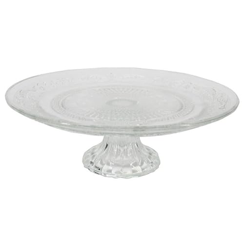 INNA-Glas Glasplatte ALVATIR mit Fuß, Muster, klar, 7,8cm, Ø14,5cm - Glas Tortenplatte von INNA-Glas
