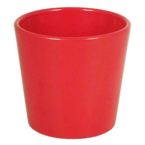 INNA-Glas Keramik Orchideenvase, Ø13,5cm, 12,5cm, rot - Pflanztopf/Orchideen-Blumentopf von INNA-Glas