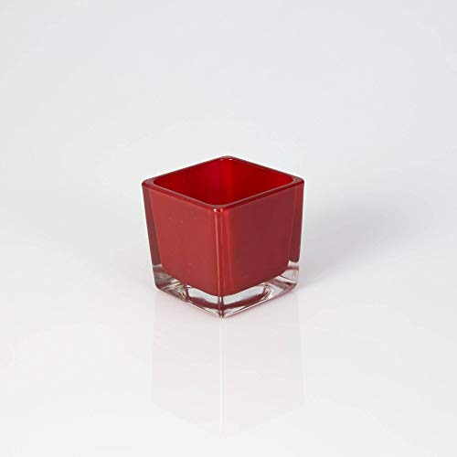 INNA-Glas Kleines Teelicht Glas Kim, rot, 6x6x6cm - Tischlicht - eckiges Glas von INNA-Glas