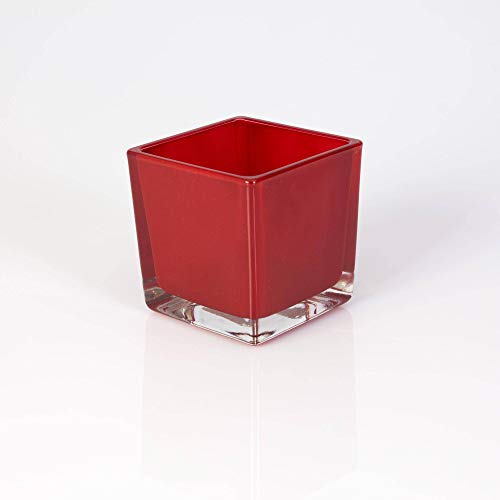 INNA-Glas Kleines Teelicht Glas Kim, rot, 8x8x8cm - Tischlicht - eckiges Glas von INNA-Glas