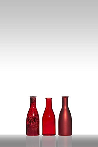 INNA-Glas Set 3X Stielblumenvase ANYA, Kegel - rund, rot, 20x6.5x18.5cm - Flaschenvase von INNA-Glas