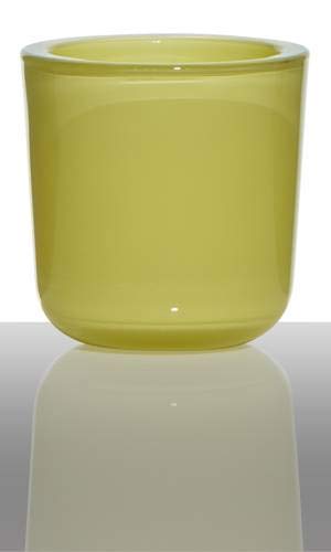 INNA-Glas Teelichtglas Nick, Zylinder - Rund, gelb - grün, 7,5cm, Ø 7,5cm - Teelichthalter - Windlicht von INNA-Glas