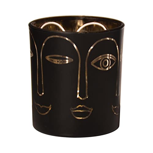 INNA-Glas Teelichthalter Glas Leoline mit Gesichtern, schwarz-Gold, 8cm, Ø7cm - Windlicht Glas INNA-Glas Teelichthalter Glas Leoline mit Gesichtern, schwarz-Gold, 8cm, Ø7cm - Windlicht Glas von INNA-Glas
