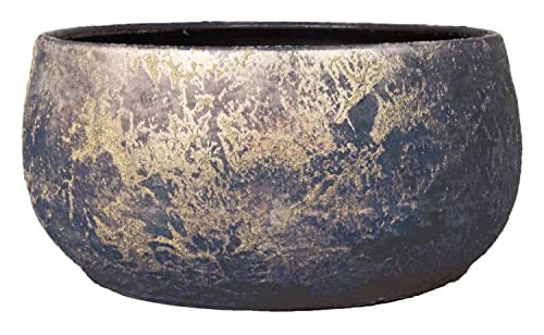 INNA-Glas Vintage Pflanzschale Mago aus Keramik, Wischoptik, Gold, 14 cm, Ø 29 cm - Tischvase von INNA-Glas