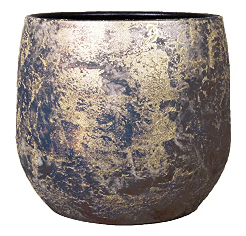 INNA-Glas Vintage Pflanztopf Mago aus Keramik, Wischoptik, Gold, 17 cm, Ø 19 cm - Pflanzgefäß von INNA-Glas