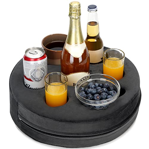 Couch-Getränkehalter, Sofa-Getränkehalter, herausnehmbares und waschbares Samt-Cup-Cosy-Kissen-Kissen-Schoßtablett mit Kaffeetassenhalter für Zuhause, Auto, Bad, Park, Reisen, drinnen, draußen – Grau von INNO STAGE