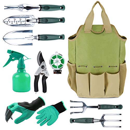 INNO STAGE Gartenwerkzeug Set,10 Stück Garten Werkzeug mit Gartengeräte Organizer Handtasche, Stabil Gartengeräte Set, Ideale Gartengeschenke für Frauen für Gartenliebhaber geeignet von INNO STAGE