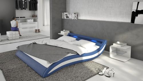 INNOCENT® Designer Bett B-907-ACCENTOX | Polsterbett Bettrahmen | Farbe PU Blau/Weiss, Größe 200x200 von INNOCENT