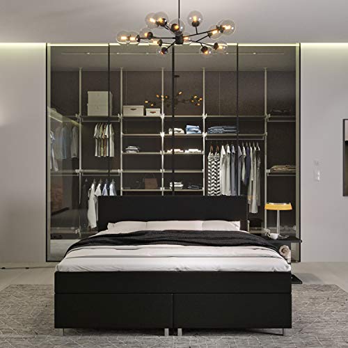 INNOCENT® - P4 | Boxspringbett 160x200 in Schwarz Kunstleder | 7-Zonen & 3D-Air 6cm | Bonell-Federkernmatratze | H2 Härtegrad | Boxbett für Hotels | HB00 von INNOCENT