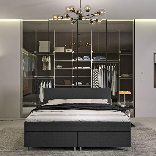 INNOCENT® - P4 | Boxspringbett 180x200 in Anthrazit Stoff | 2-Schicht Visco 6cm Topper | Bonell-Federkernmatratze | H2 Härtegrad | Boxspringbetten | HB00 von INNOCENT