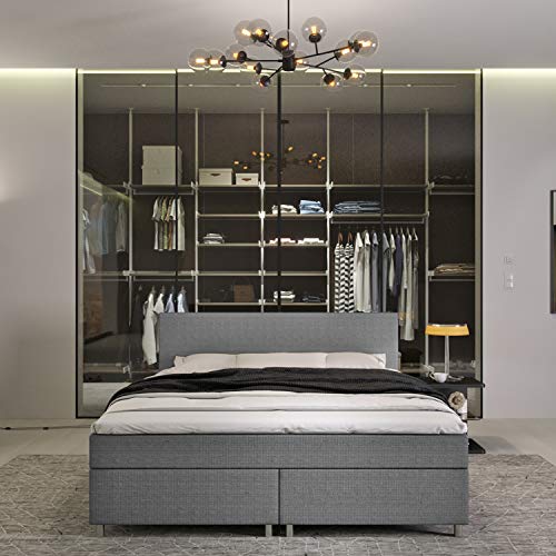 INNOCENT® - P4 | Boxspringbett 180x200 in Grau Stoff | 2-Schicht Visco 6cm Topper | Bonell-Federkernmatratze | H2 Härtegrad | Boxspringbetten | HB00 von INNOCENT