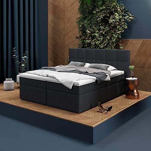 INNOCENT® - P8 | Boxspringbett 140x200 in Anthrazit Stoff N14 | Gel & Visco 7cm Topper | 7-Zonen Taschenfederkern | H2 / H3 Härtegrad | HB01| Designerbett von INNOCENT