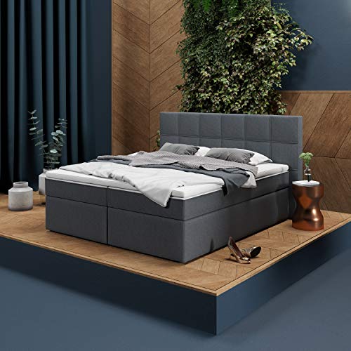 INNOCENT® - P8 | Boxspringbett 140x200 in Grau Stoff N13 | Gel & Visco 7cm Topper | 7-Zonen Taschenfederkern | H4 Härtegrad | HB01| Hotelbett von INNOCENT