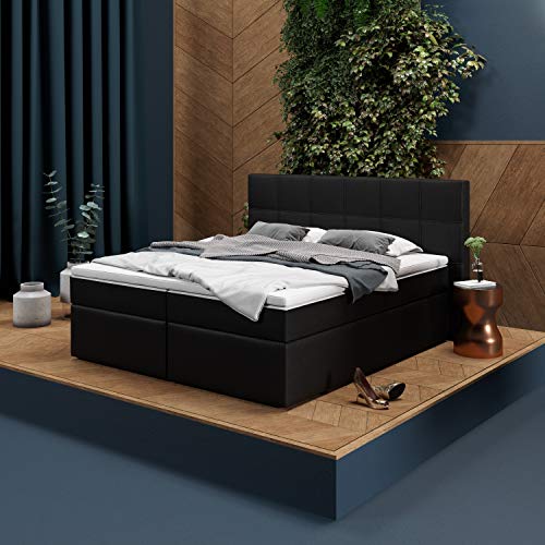 INNOCENT® - P8 | Boxspringbett 140x200 in Schwarz Kunstleder | Gel & Visco 7cm Topper | 7-Zonen Taschenfederkern | H4 Härtegrad | HB01| Hotelbett von INNOCENT