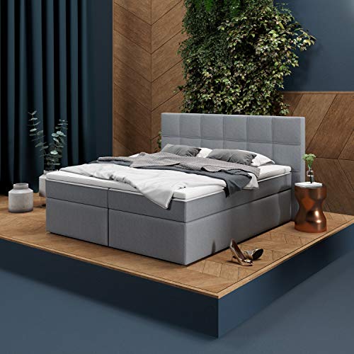 INNOCENT® - P8 | Boxspringbett 200x200 in Silber Stoff N31 | Gel & Visco 7cm Topper | 7-Zonen Taschenfederkern | H2 / H3 Härtegrad | HB01| Designerbett von INNOCENT