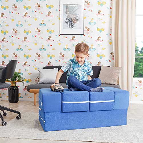 INNOCENT® Kindersofa 4-in-1-Sofa Blau | Kletter- und Krabbel-Set | Aktivitätsspielblöcke für Sofa, Matratze | Ausklappbare Liege |4-teiliges Baby Spiel Set von INNOCENT