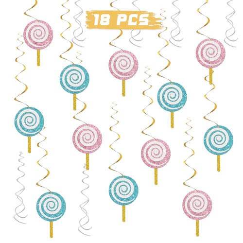 Candyland Hängende Wirbel, Süßigkeiten-Thema, Party-Wirbel, Zubehör, Gender Reveal, Sweet Birthday, Babyparty, Hochzeit, Party, Folie, Deckendekoration, Zubehör, 18 Stück Glitzer von INNORU