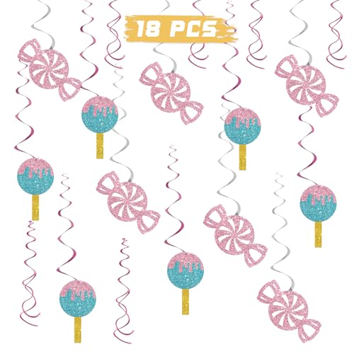Candyland-Party-Wirbel mit Süßigkeiten-Thema, Süßigkeiten-Motiv, süße Geburtstagsparty, Babyparty, Hochzeit, Party, Deckendekoration, Zubehör, 18 Stück Glitzer von INNORU