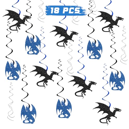 Drachen-Hängewirbel, Fantasy-Geburtstagsparty-Wirbel, Zubehör, fliegender Drache, Babyparty, mittelalterliche Themenparty, Folie, Deckendekoration, Zubehör, 18 Stück Glitzer von INNORU