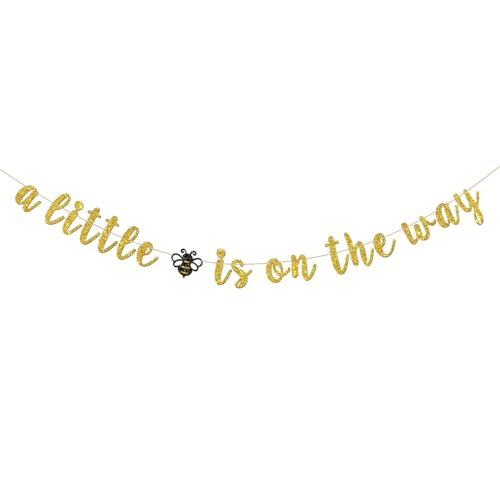 INNORU Banner mit Aufschrift "A Little Honey Bee is on the Way", Hummel-Thema, Babyparty, Party-Dekorationen, 1. Geburtstag, Bienentag, Party-Dekorationen, Goldglitzer von INNORU