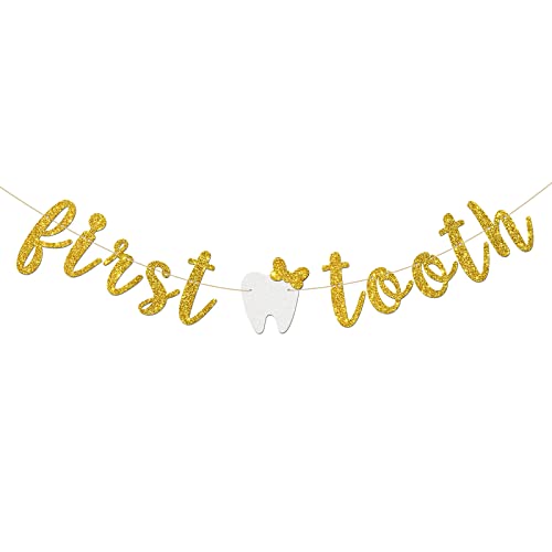 INNORU Erster Zahn Banner, Baby Shower Milchzahn Party Dekorationen, Baby Shower, Erster Zahn Party Dekorationen Gold Glitzer von INNORU