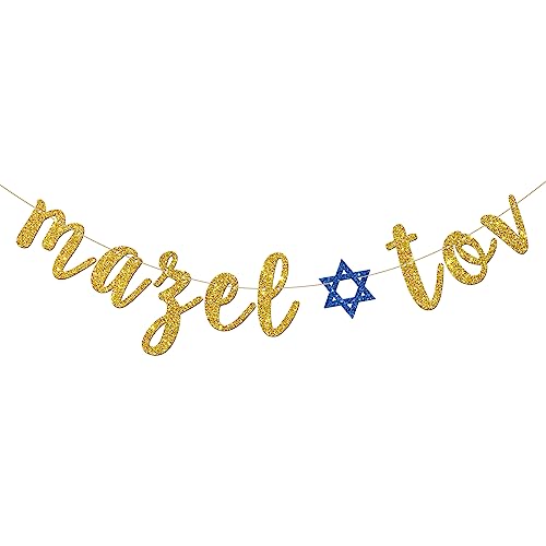 INNORU Mazel Tov Banner Congratulations Party Dekorationen Bar Mitzwa Geburtstag Hochzeit Jüdische Party Dekorationen Gold Glitter von INNORU