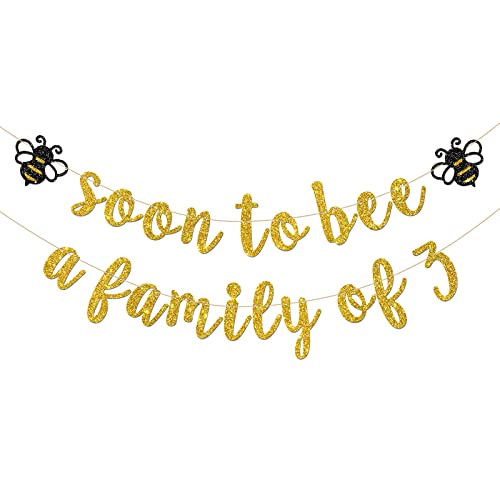 INNORU Soon to Bee a Family of Three Banner, Bumble Bee Thema Baby Shower Party Dekorationen, Mommy to Bee Daddy to Bee Party, Bee Pregnant Annountanct Party Dekorationen, Gold Glitter INNORU Soon to Bee a Family of Three Banner, Bumble Bee Thema Baby Shower Party Dekorationen, Mommy to Bee Daddy to Bee Party, Bee Pregnant Annountanct Party Dekorationen, Gold Glitter von INNORU