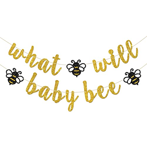 INNORU What Will Baby Bee Banner, Bumble Bee Theme Baby Shower Party Dekorationen, Mama to Bee Daddy to Bee Party, Bee Boy or Girl Party Dekorationen, Gold Glitter von INNORU