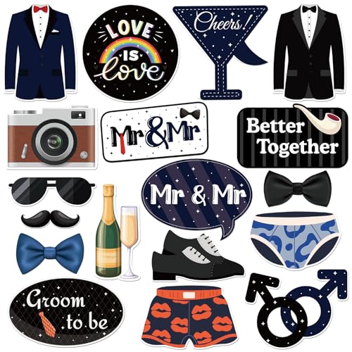Mr & Mr Photo Booth Requisiten, Männer Homosexuell Hochzeit Fotoshooting Bräutigam to be Junggesellenabschied Fotografie Requisiten Gastgeschenk Mittelstück Sticks Dekorationen 18 Stück von INNORU