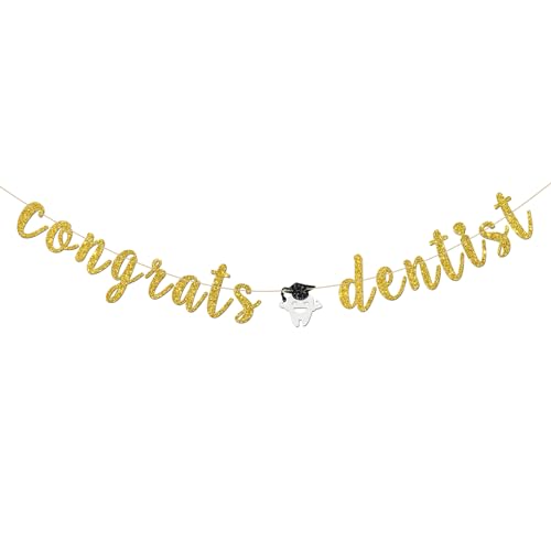 Wimpelkette mit Aufschrift "Congrats Dentist Banner, Doctor Graduation Wimpelkette, Dekoration, Congrats Zahnarzt, Abschluss, Party, Dekoration, Zubehör, Gold-Glitzer von INNORU