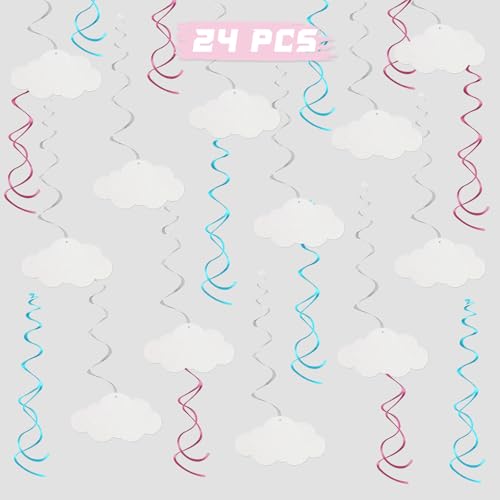 Wolken-Hängewirbel, Wolken, Himmel, Geburtstagsparty-Wirbel, Zubehör, auf Wolke, 9 Schild, Wetter-Thema, Verlobung, Hochzeit, Party, Folien-Deckendekoration, Zubehör, 24 Stück Glitzer von INNORU
