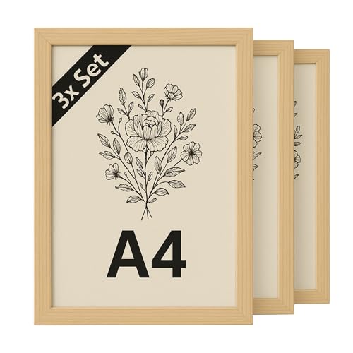 INNOVAHOME 3er-Set Bilderrahmen A4, Fotorahmen DIN A4 (21x29,7 cm) aus Echtholz, Natur, mit Bruchsicherem Acrylglas von INNOVAHOME FURNITURE BY W