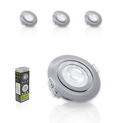 INNOVATE® LED Einbaustrahler 3er Set nickel – 5 Watt LED Deckenleuchte flach 230V – 385 Lumen Leuchtmodul warmweiß 3000K - 68mm Lochausschnitt Deckenspot - 35° schwenkbar LED Spot nicht dimmbar von INNOVATE