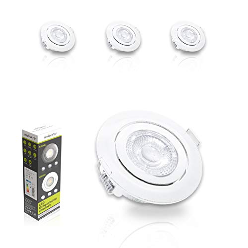 INNOVATE® LED Einbaustrahler 3er Set weiß – 7 Watt LED Deckenleuchte flach 230V – 580 Lumen Leuchtmodul warmweiß 3000K - 68mm Lochausschnitt Deckenspot - 35° schwenkbar LED Spot nicht dimmbar von INNOVATE