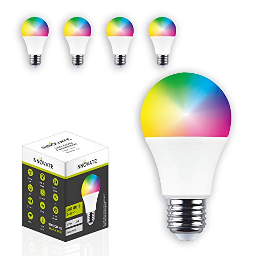 INNOVATE 4 x Smart WLAN LED E27 RGB 5in1 TUYA WIFI Glühbirne 10W ersetzt 50W Glühlampe Dimmbare Intelligente Home Lampen [4er-Pack], steuerbar via TUYA App, Alexa – Google Assistant geeignet von INNOVATE