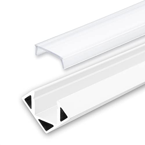 INNOVATE 2m Aluminiumprofil - Alu V-Profil - Eckprofil für LED Stripes/Streifen -Aluleiste weiss - LED Kanal - LED Schiene (Eckprofil Alu weiss 11mm - Opale Abdeckung milchig) von INNOVATE