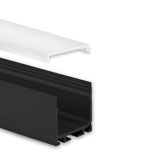INNOVATE Aluminium - Alu Profil Streifen Schiene Leiste - U-Profile für LED Stripes/Streifen (Alu U-Profil Maxi 24 schwarz für LED Streifen bis 24mm + flacher milchiger Abdeckung) von INNOVATE