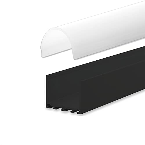 INNOVATE Aluminium - Alu Profil Streifen Schiene Leiste - U-Profile für LED Stripes/Streifen (Alu U-Profil Maxi 24 schwarz für LED Streifen bis 24mm + runder milchiger Abdeckung) von INNOVATE