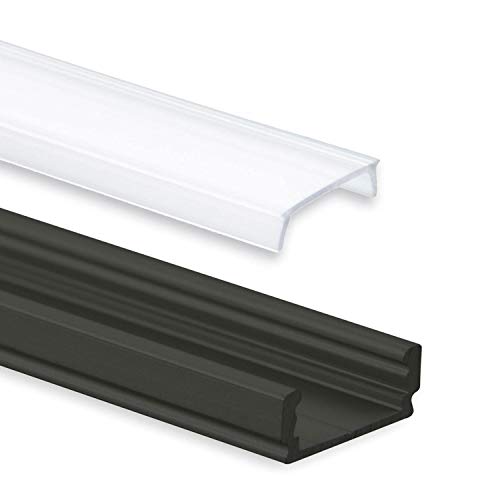 INNOVATE® Aluminium Profil LED Schiene 2 Meter - Aluprofil für LED Stripes/Stripe/Streifen Abmessung: 2000mm x 17mm x 7mm ALU Leiste (Alu Profil schwarz inkl. milchiger Abdeckung für LED Stripe) von INNOVATE