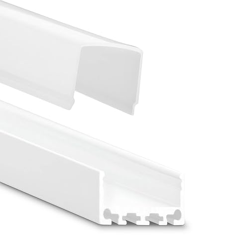 Innovate® Aluminium Profil 2 Meter für Philips Hue Lightstrip und andere LED Streifen/Stripe/Strip - Abmessung: 2000mm x26mm x12mm ALU Leiste, Alu Profil (Weiß, 17mm eckige Abdeckung - satiniert/opal) von INNOVATE