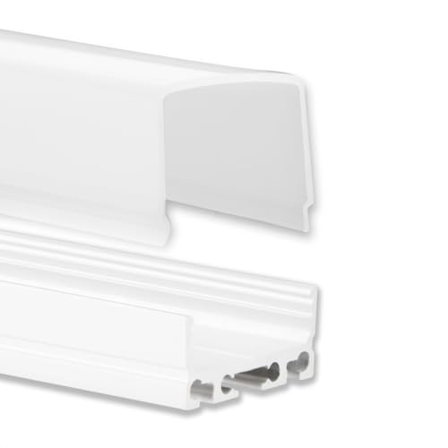 INNOVATE 2m LED Schiene - Aluminium Profil - Aluprofil für LED Stripes/Streifen - LED Kanal - ALU Leiste -2000mm x26mm x12mm ALU Leiste, Alu Profil (Weiß, 17mm eckige Abdeckung - satiniert/opal) von INNOVATE