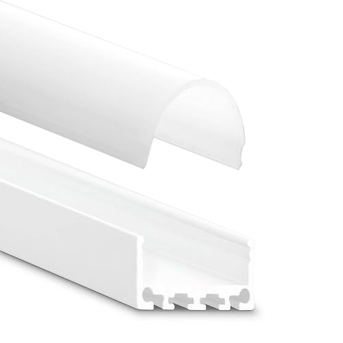 Aluminium Profil 2 Meter für Philips Hue Lightstrip und andere LED Streifen - Abmessung: 2000mm x 26mm x 12mm ALU Leiste (Weiß, 17mm runde Abdeckung - satiniert/opal) von INNOVATE